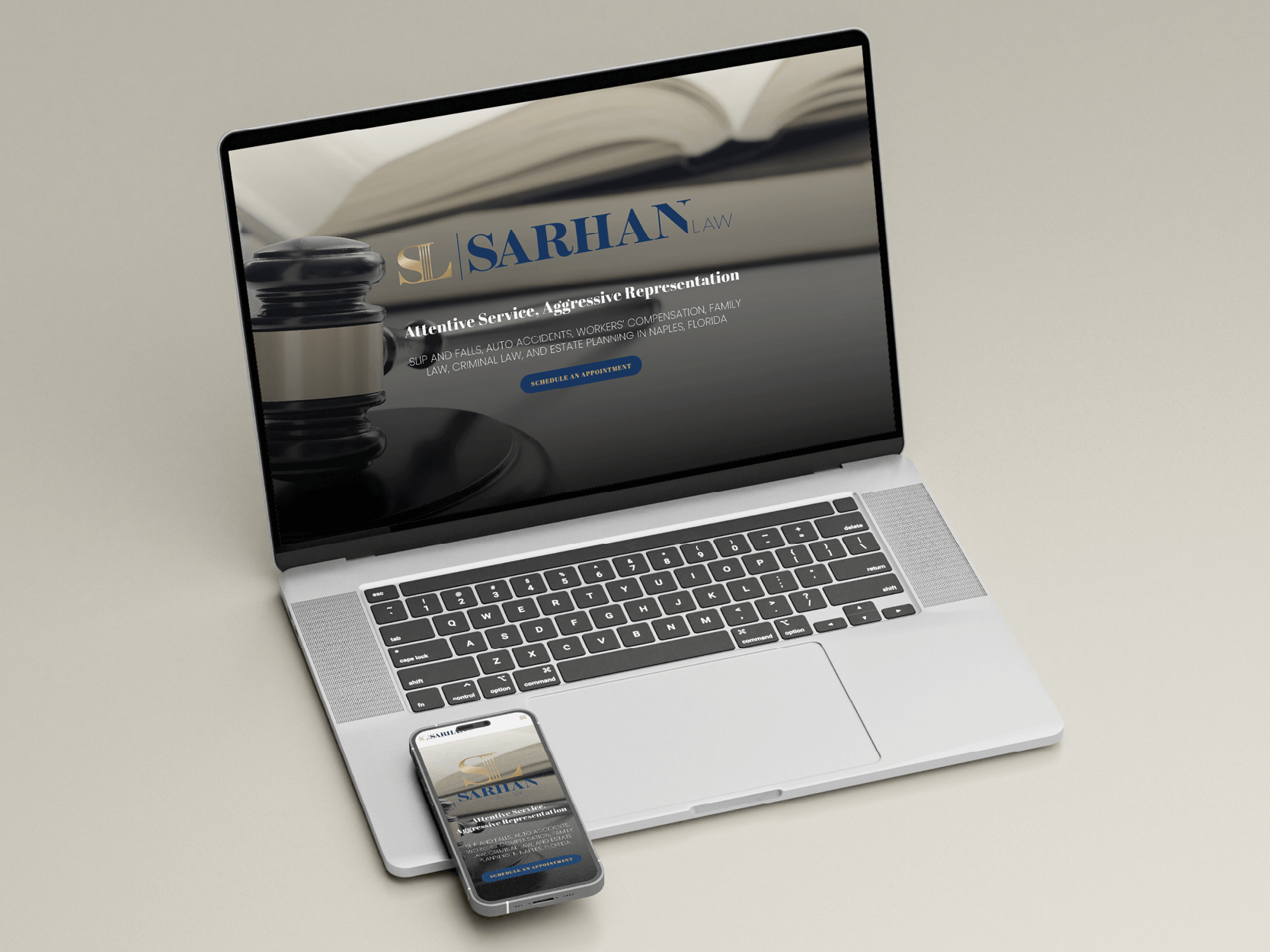 Sarhan Law website created by Katelyn Cassio with Cassio Marketing Solutions, Naples Logo Designer, and Naples Website Designer in Naples, FL